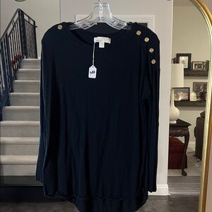 Michael Kors Black Long Sleeve Top with Gold Buttons